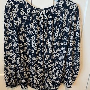 LOFT Navy and White Floral Blouse